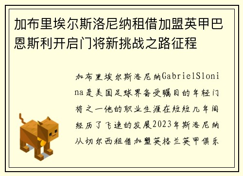 加布里埃尔斯洛尼纳租借加盟英甲巴恩斯利开启门将新挑战之路征程 加布里埃尔斯洛尼纳租借加盟英甲巴恩斯利开启门将新挑战之路征程